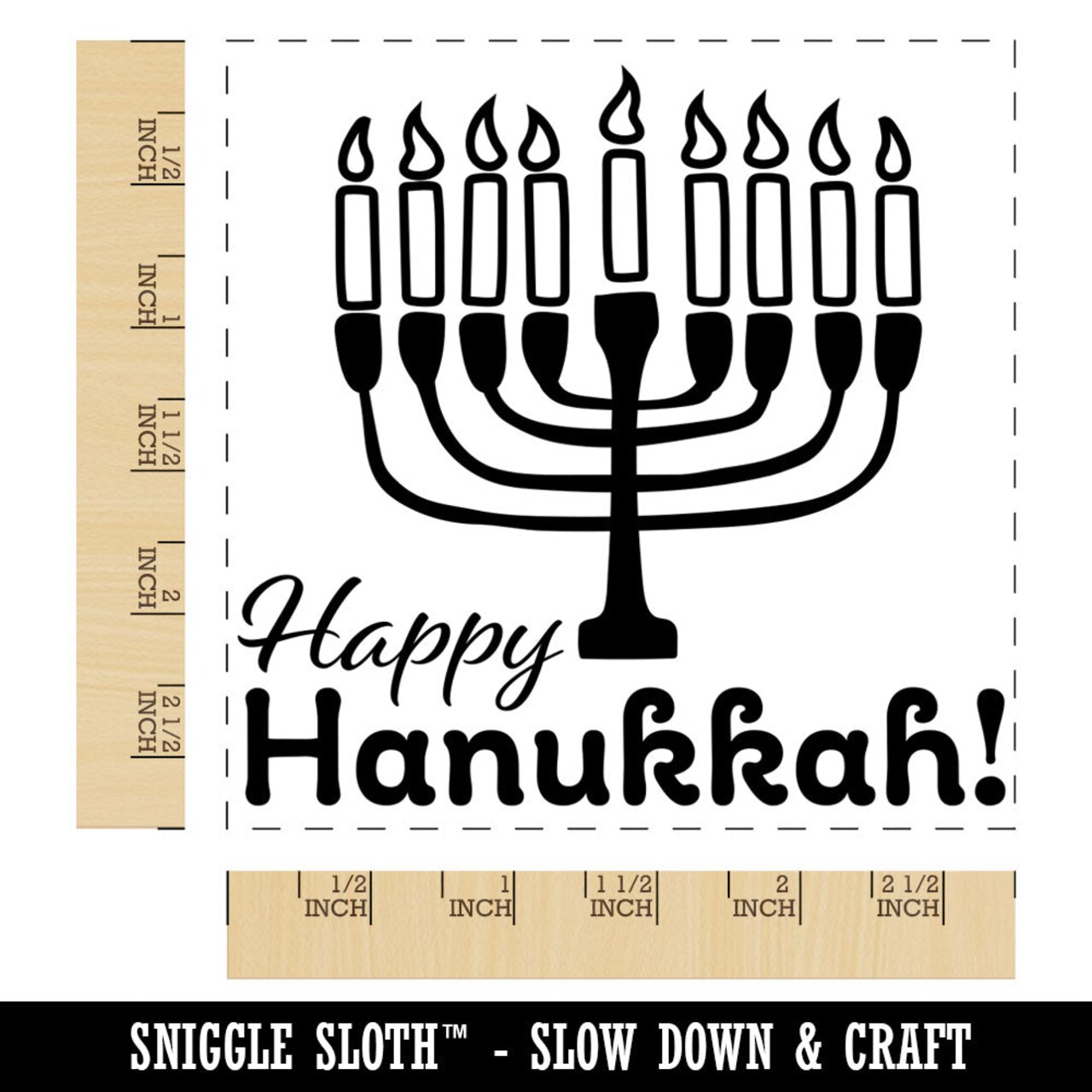 Happy Hanukkah with Menorah Square Rubber Stamp for Stamping Crafting